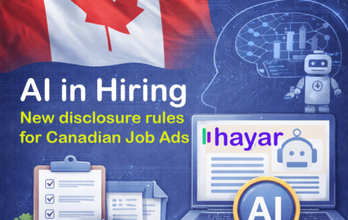 Infographic explaining AI disclosure and salary transparency rules for Canadian job ads
