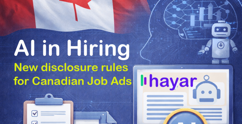 Infographic explaining AI disclosure and salary transparency rules for Canadian job ads