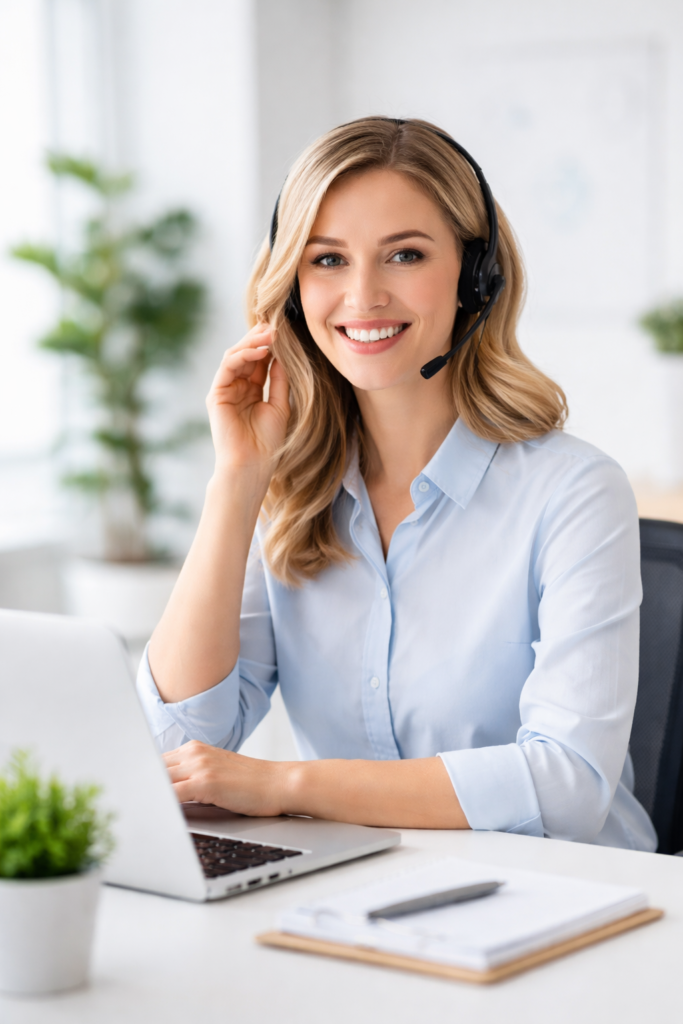 Friendly Hayar customer support representative wearing a headset and assisting users with inquiries